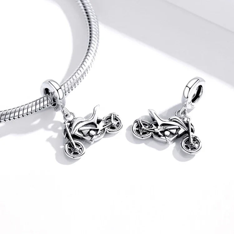 Pendente de Motocicleta em Prata Esterlina S925 para DIY Pulseira Colar Acessórios, Motocicleta