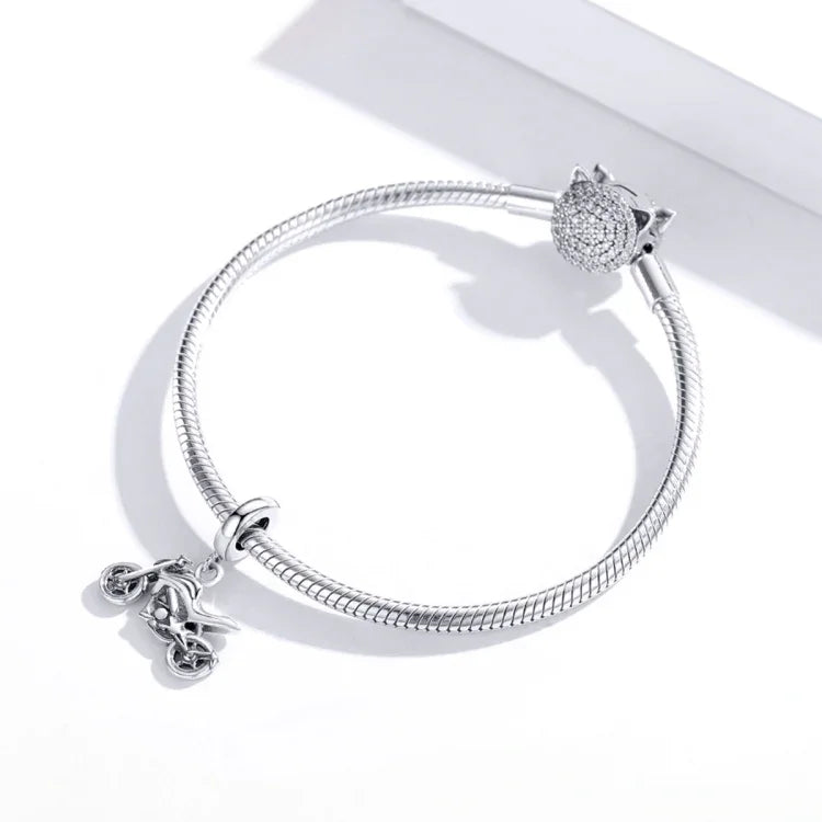 Pendente de Motocicleta em Prata Esterlina S925 para DIY Pulseira Colar Acessórios, Motocicleta