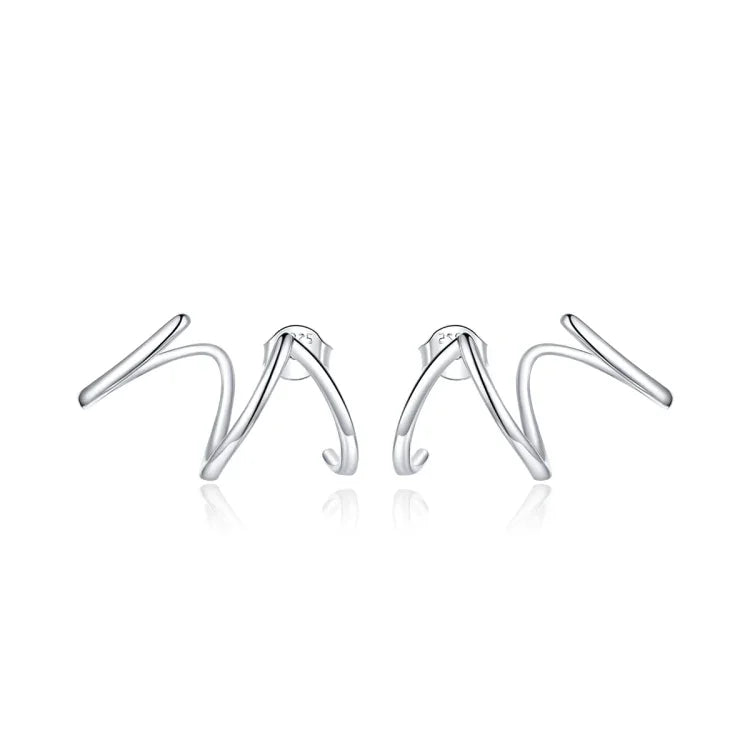 Brincos Femininos em Prata Esterlina S925 Estilo Simples com Linhas, Linhas