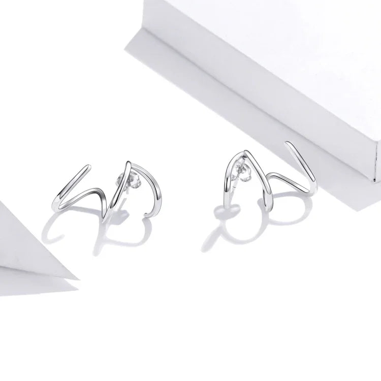 Brincos Femininos em Prata Esterlina S925 Estilo Simples com Linhas, Linhas