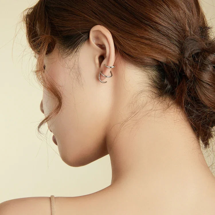 Brincos Femininos em Prata Esterlina S925 Estilo Simples com Linhas, Linhas