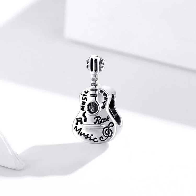 Contas de Guitarra em Prata Esterlina S925 para DIY Pulseira Colar Acessórios, Guitarra