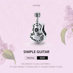 Contas de Guitarra em Prata Esterlina S925 para DIY Pulseira Colar Acessórios, Guitarra