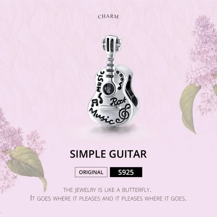 Contas de Guitarra em Prata Esterlina S925 para DIY Pulseira Colar Acessórios, Guitarra