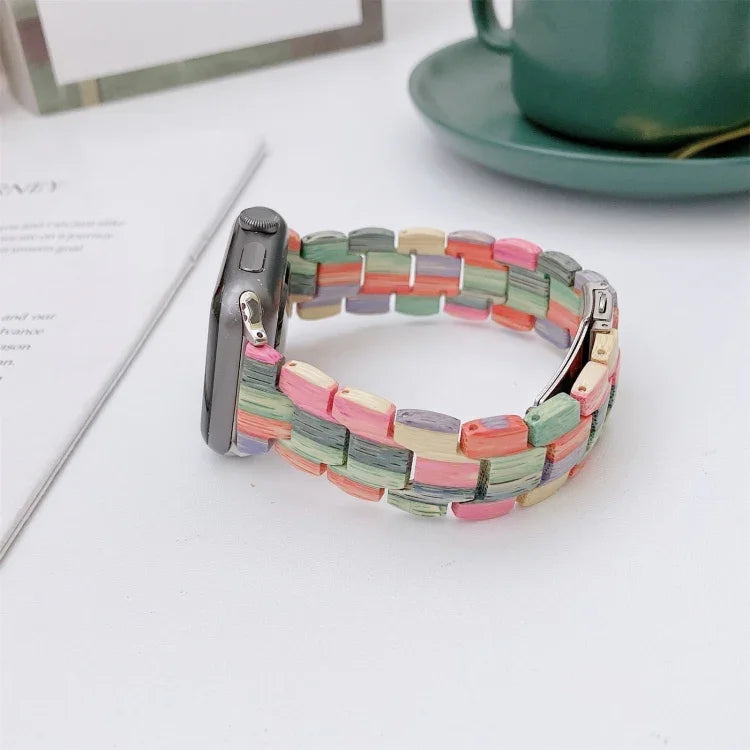 Correia de Relógio Trançada com Contas de Madeira para Apple Watch Series 6 & SE & 5 & 4 40mm / 3 & 2 & 1 38mm, Para Apple Watch Series 7 41mm / 6 & SE & 5 & 4 40mm / 3 & 2 & 1 38mm, Para Apple Watch Series 8&7 41mm / SE 2&6&SE&5&4 40mm / 3&2&1 38mm