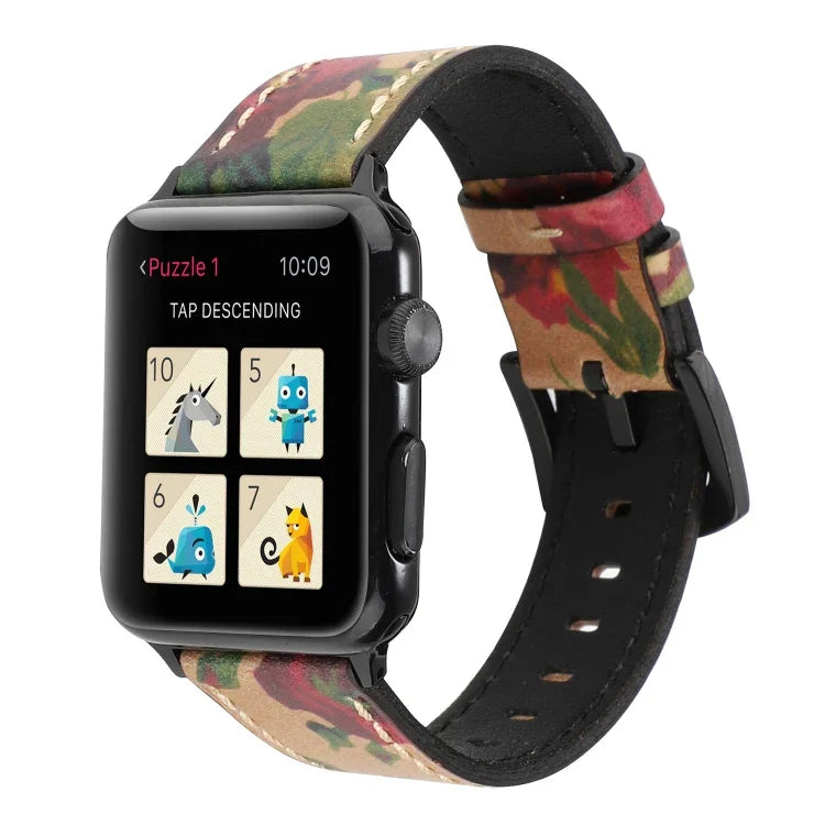 Correia de Relógio em Pele Genuína de Couro Bovino de Camada Superior Retro para Apple Watch Series 6 & SE & 5 & 4 44mm / 3 & 2 & 1 42mm, Para Apple Watch Series 7 45mm / 6 & SE & 5 & 4 44mm / 3 & 2 & 1 42mm