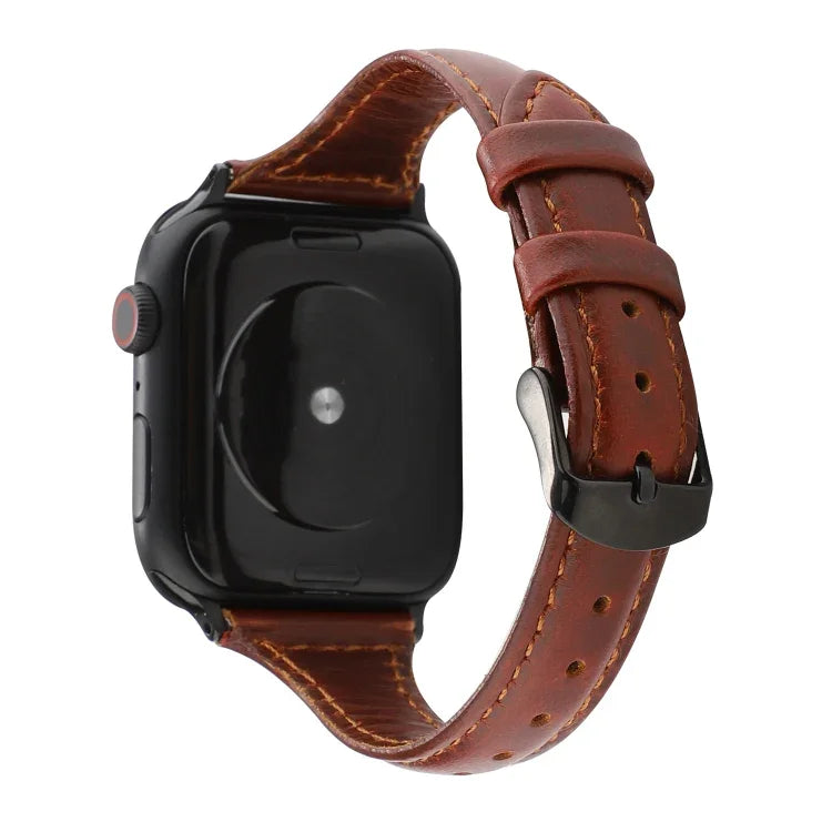 Correia de Pele Genuína com Textura Crazy Horse, Para Apple Watch Series 7 41mm / 6 & SE & 5 & 4 40mm / 3 & 2 & 1 38mm, Para Apple Watch Series 8&7 41mm / SE 2&6&SE&5&4 40mm / 3&2&1 38mm