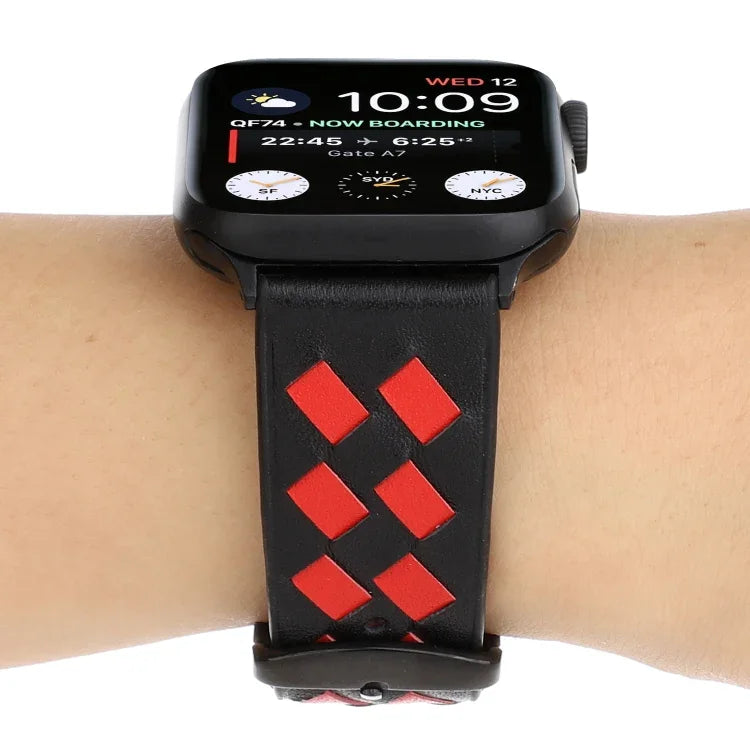 Woven Pattern Genuine Leather Strap, For Apple Watch Series 8&7 41mm / SE 2&6&SE&5&4 40mm / 3&2&1 38mm, For Apple Watch Series 7 41mm / 6 & SE & 5 & 4 40mm / 3 & 2 & 1 38mm, For Apple Watch Series 7 45mm / 6 & SE & 5 & 4 44mm / 3 & 2 & 1 42mm          ...