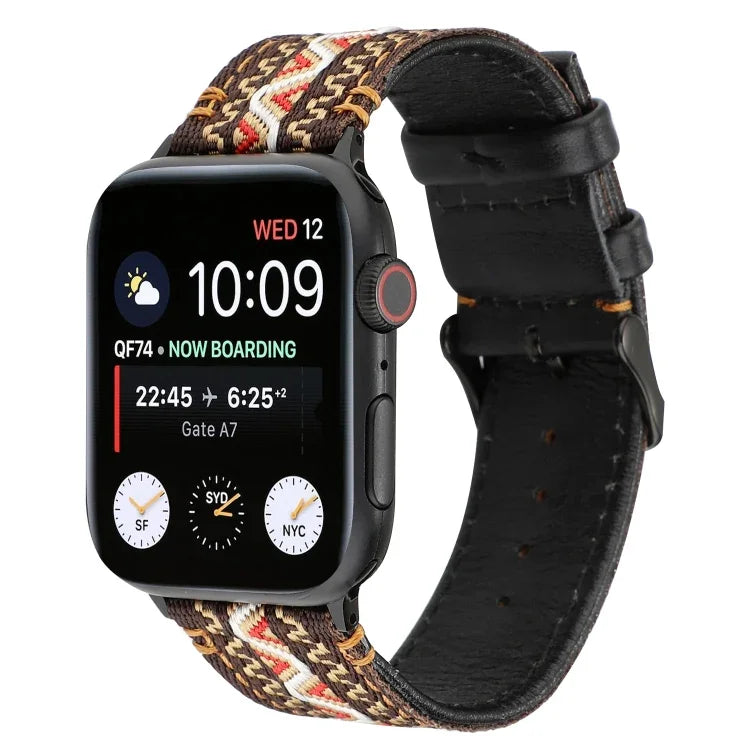 Correia de Pele Genuína Estilo Étnico, Para Apple Watch Series 7 41mm / 6 & SE & 5 & 4 40mm / 3 & 2 & 1 38mm, Para Apple Watch Series 7 45mm / 6 & SE & 5 & 4 44mm / 3 & 2 & 1 42mm