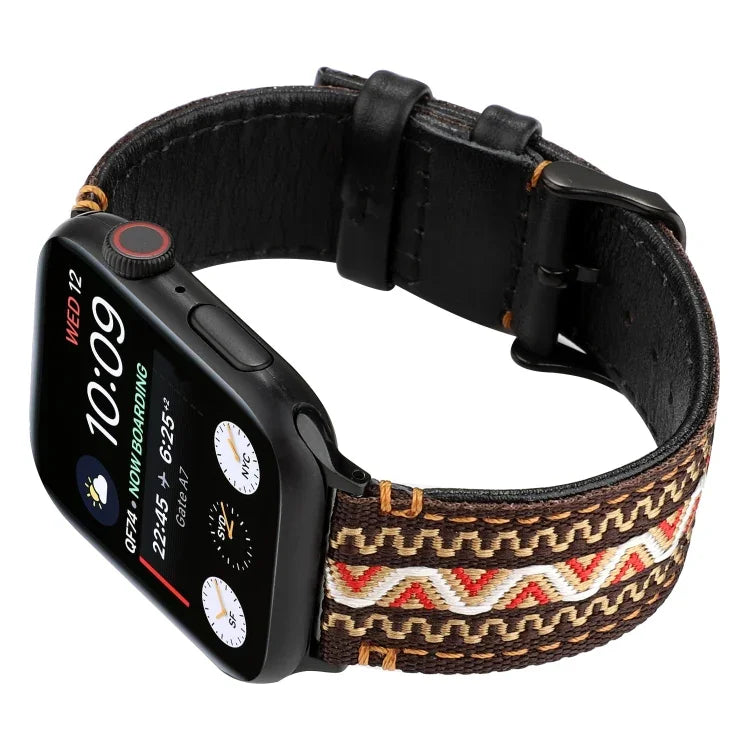 Correia de Pele Genuína Estilo Étnico, Para Apple Watch Series 7 41mm / 6 & SE & 5 & 4 40mm / 3 & 2 & 1 38mm, Para Apple Watch Series 7 45mm / 6 & SE & 5 & 4 44mm / 3 & 2 & 1 42mm