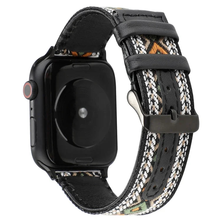 Correia de Pele Genuína Estilo Étnico, Para Apple Watch Series 7 41mm / 6 & SE & 5 & 4 40mm / 3 & 2 & 1 38mm, Para Apple Watch Series 7 45mm / 6 & SE & 5 & 4 44mm / 3 & 2 & 1 42mm