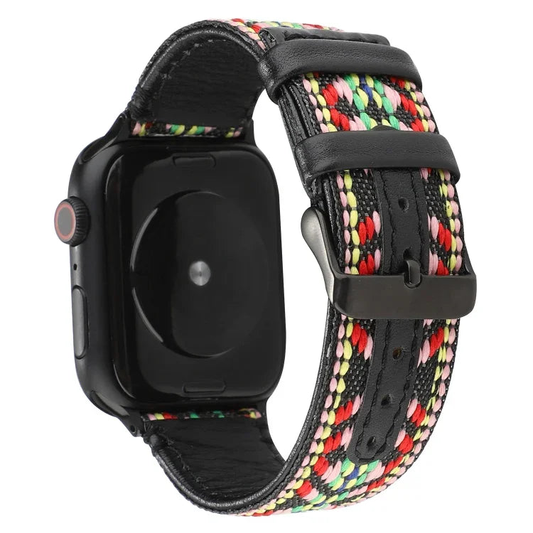 Correia de Pele Genuína Estilo Étnico, Para Apple Watch Series 7 41mm / 6 & SE & 5 & 4 40mm / 3 & 2 & 1 38mm, Para Apple Watch Series 7 45mm / 6 & SE & 5 & 4 44mm / 3 & 2 & 1 42mm