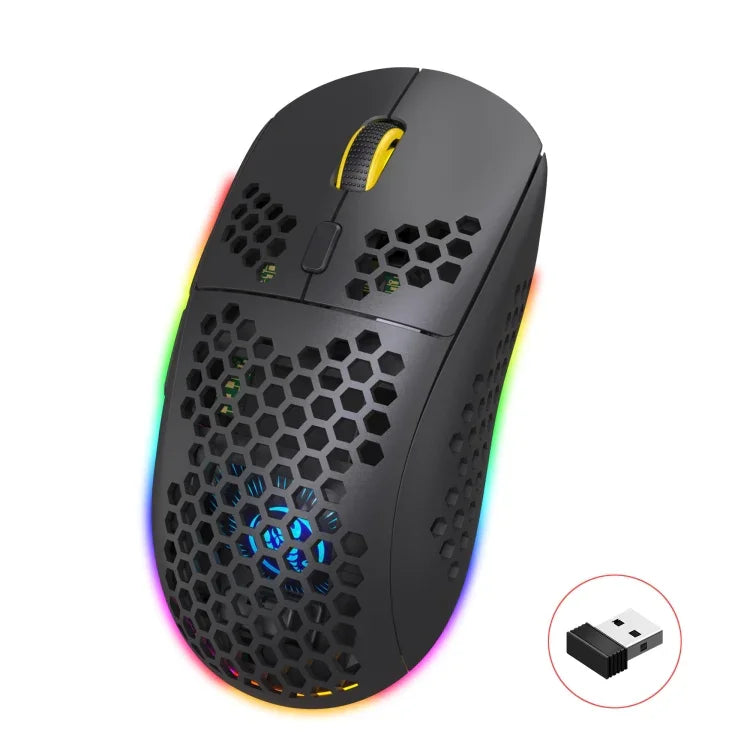 Rato Gaming Sem Fios HXSJ T90 RGB com Três Modos de Iluminação