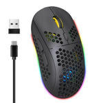 Rato Gaming Sem Fios HXSJ T90 RGB com Três Modos de Iluminação
