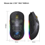 Rato Gaming Sem Fios HXSJ T90 RGB com Três Modos de Iluminação