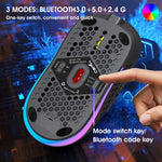Rato Gaming Sem Fios HXSJ T90 RGB com Três Modos de Iluminação