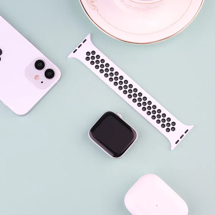 Elastic Silicone Watchband For Apple Watch Series 6 & SE & 5 & 4 44mm / 3 & 2 & 1 42mm, 150mm (Black White), 150mm (Light Pink White), 150mm (Blue White), 160mm (Light Pink White)