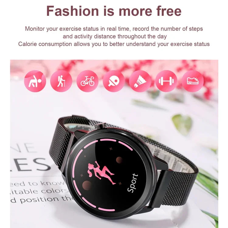 Relógio inteligente feminino F80 com ecrã TFT a cores de 1,3 polegadas, impermeável IP68, Suporta monitorização da temperatura corporal / monitorização da pressão arterial / lembrete do ciclo menstrual