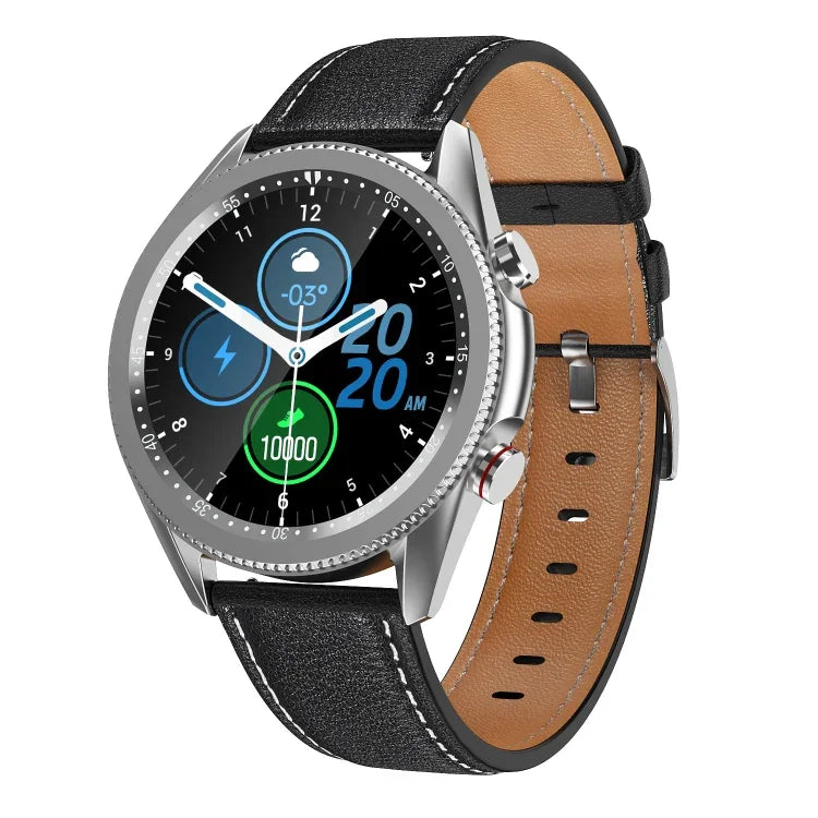 Relógio inteligente M98 com ecrã IPS a cores de 1,28 polegadas, impermeável IP67, Suporta monitorização do sono / monitorização da frequência cardíaca / chamadas Bluetooth, Estilo: pulseira de couro, pulseira de couro (Prateado), pulseira de couro (Preto)