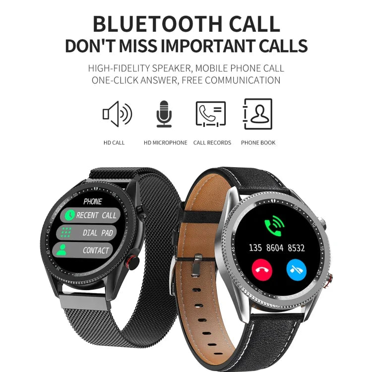 Relógio inteligente M98 com ecrã IPS a cores de 1,28 polegadas, impermeável IP67, Suporta monitorização do sono / monitorização da frequência cardíaca / chamadas Bluetooth, Estilo: pulseira de couro, pulseira de couro (Prateado), pulseira de couro (Preto)