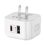 Adaptador de Energia de Viagem com Duas Portas 20W PD + QC 3.0, Ficha EUA, Ficha UE, Ficha UK