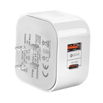 Adaptador de Energia de Viagem com Duas Portas 20W PD + QC 3.0, Ficha EUA, Ficha UE, Ficha UK