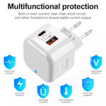 Adaptador de Energia de Viagem com Duas Portas 20W PD + QC 3.0, Ficha EUA, Ficha UE, Ficha UK