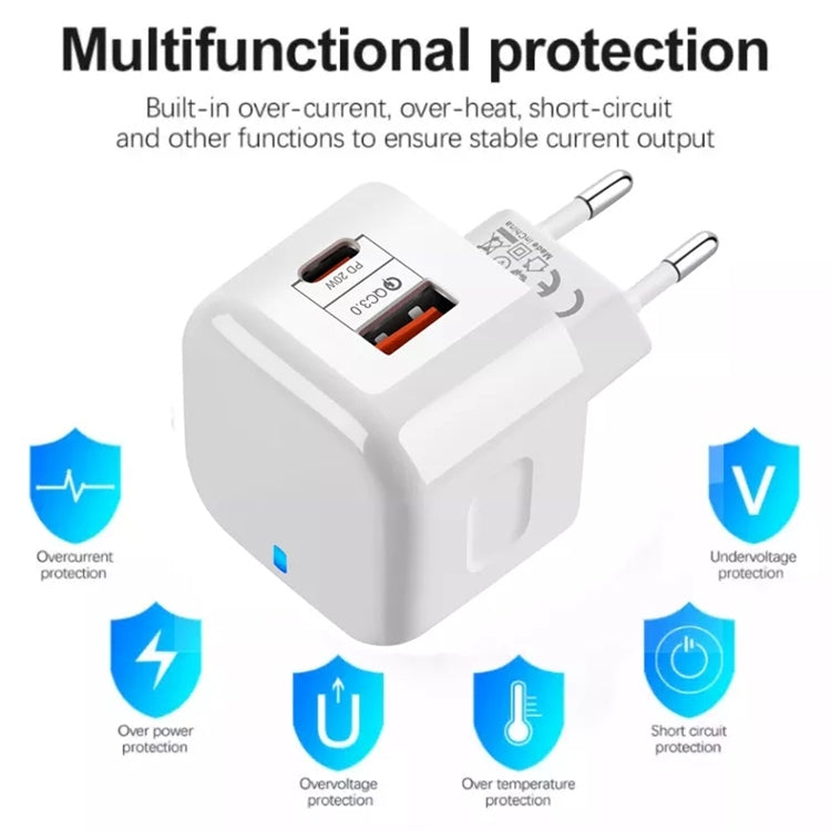 Adaptador de Energia de Viagem com Duas Portas 20W PD + QC 3.0, Ficha EUA, Ficha UE, Ficha UK
