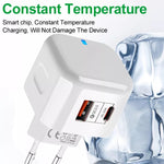 Adaptador de Energia de Viagem com Duas Portas 20W PD + QC 3.0, Ficha EUA, Ficha UE, Ficha UK
