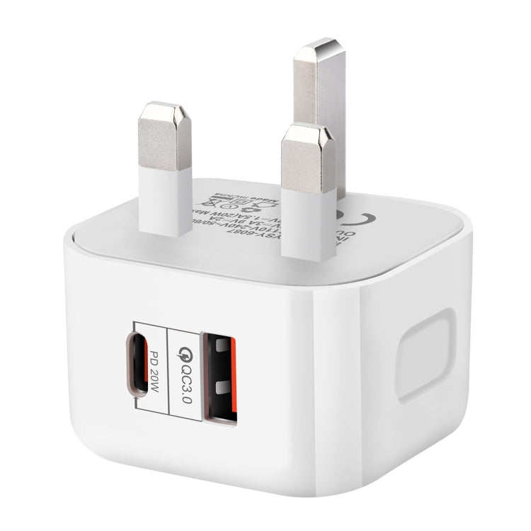 Adaptador de Energia de Viagem com Duas Portas 20W PD + QC 3.0, Ficha EUA, Ficha UE, Ficha UK