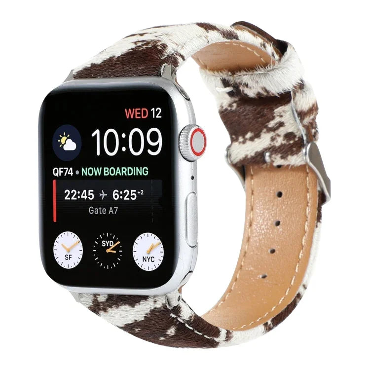 Correia de Relógio em Pele com Estampa de Leopardo e Cabelo de Cavalo, Para Apple Watch Ultra 49mm / Series 8&7 45mm / SE 2&6&SE&5&4 44mm / 3&2&1 42mm, Para Apple Watch Series 8&7 41mm / SE 2&6&SE&5&4 40mm / 3&2&1 38mm