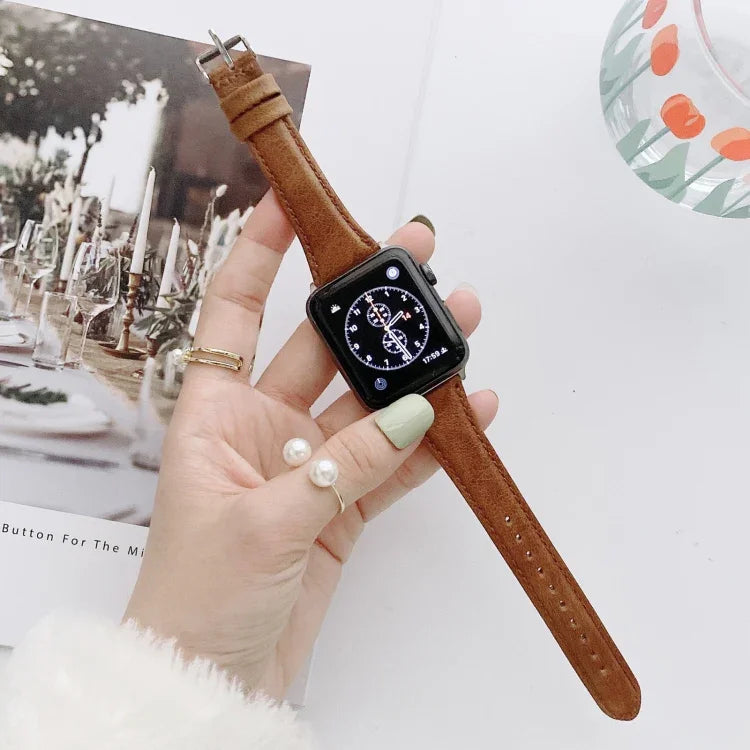 Pulseiras de substituição em couro duplo lado com cintura pequena e bonita para Apple Watch Series 6 & SE & 5 & 4 40mm / 3 & 2 & 1 38mm