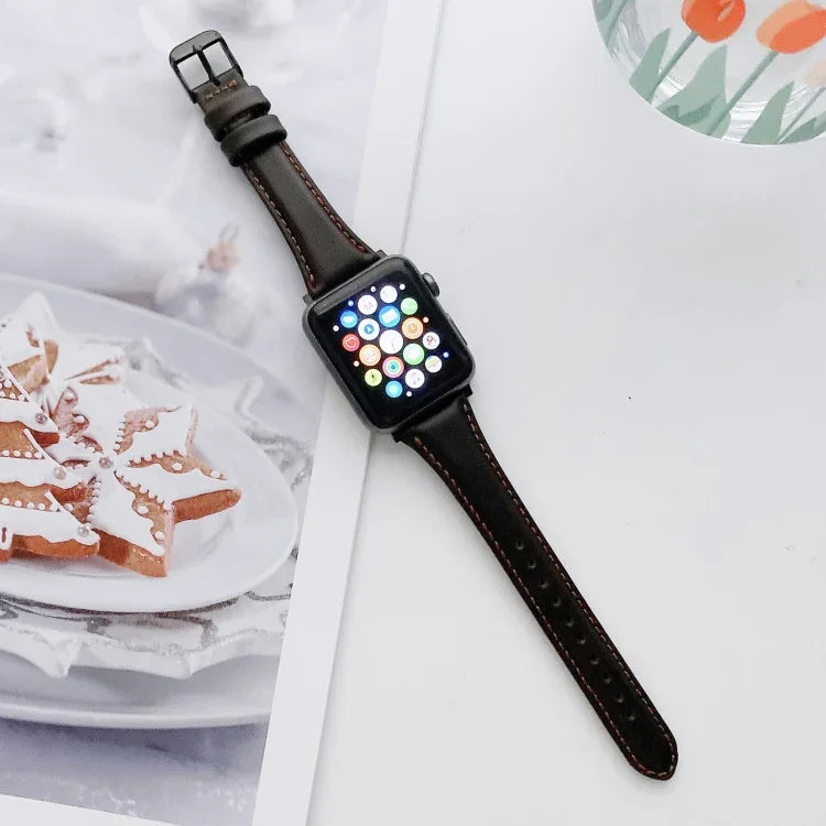 Pulseiras de substituição em couro duplo lado com cintura pequena e bonita para Apple Watch Series 6 & SE & 5 & 4 40mm / 3 & 2 & 1 38mm