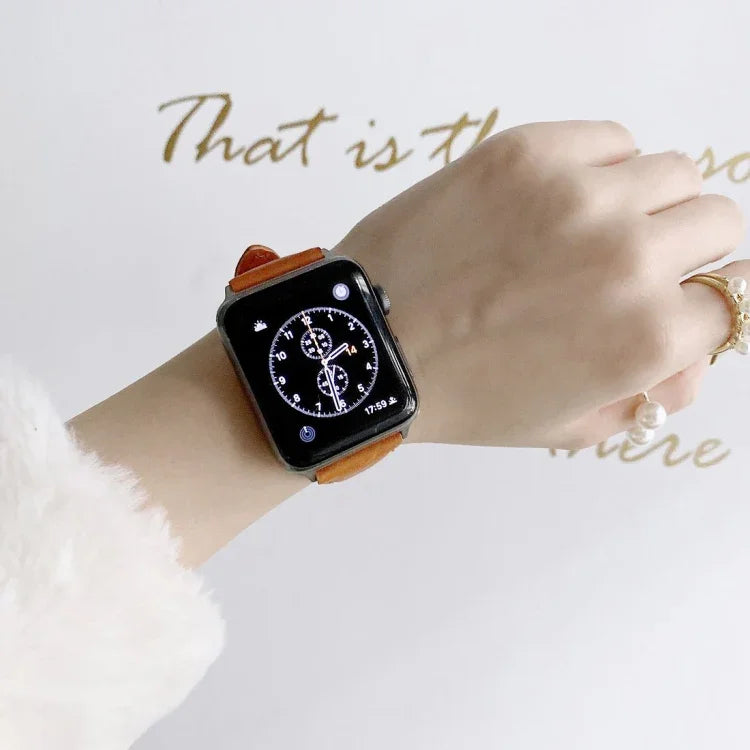 Pulseiras de substituição em couro duplo lado com cintura pequena e bonita para Apple Watch Series 6 & SE & 5 & 4 40mm / 3 & 2 & 1 38mm
