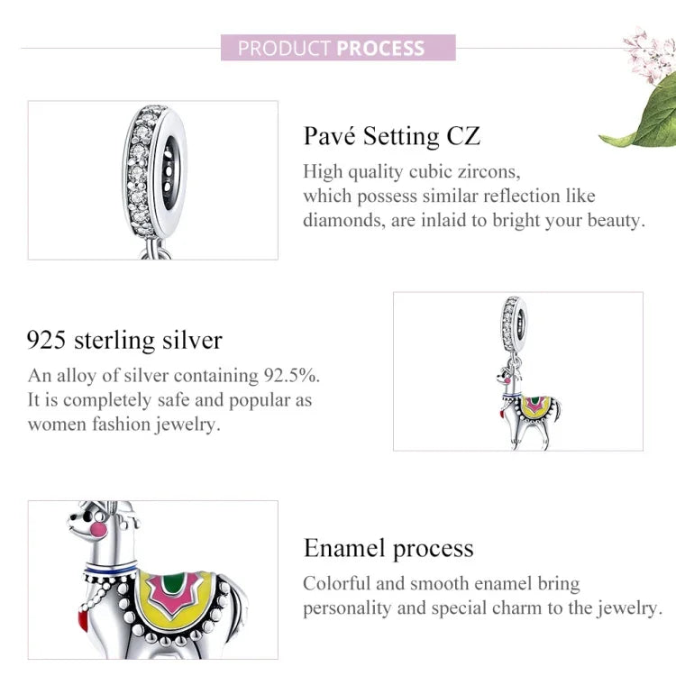 Pendente de Alpaca Fofa em Prata Esterlina S925 para DIY Pulseira Colar Acessórios, Alpaca Fofa