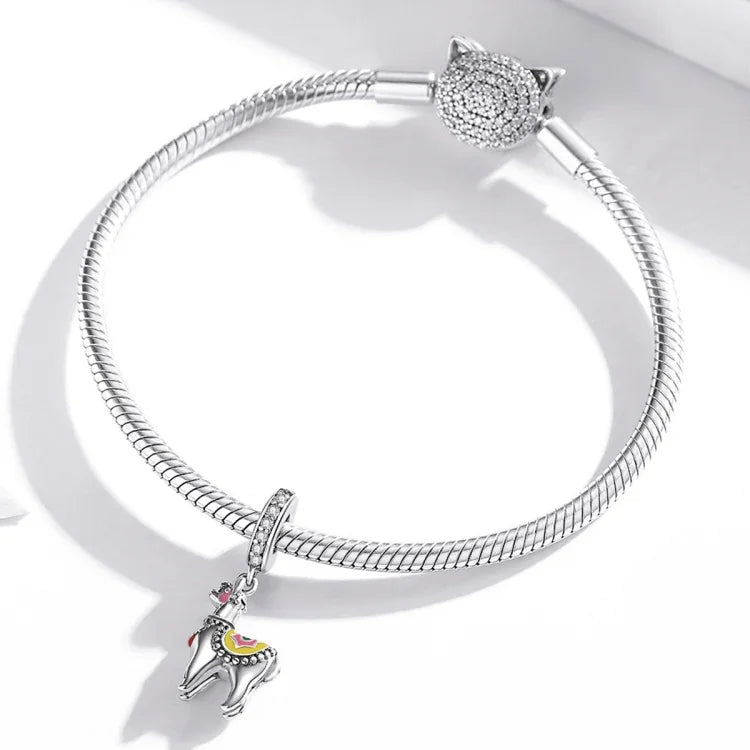 Pendente de Alpaca Fofa em Prata Esterlina S925 para DIY Pulseira Colar Acessórios, Alpaca Fofa