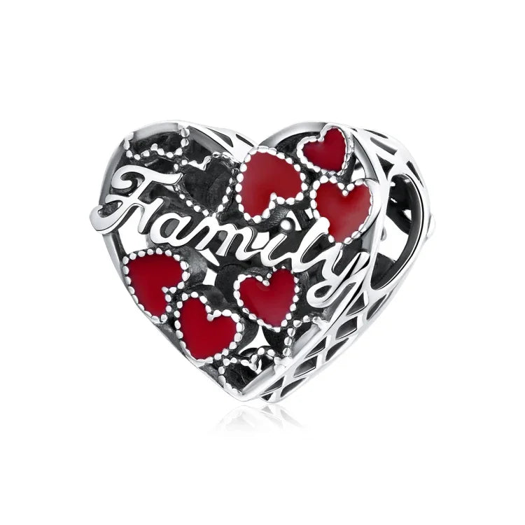 Contas de Amor Familiar Quente em Prata Esterlina S925 para DIY Pulseira Colar Acessórios, Amor Familiar Quente