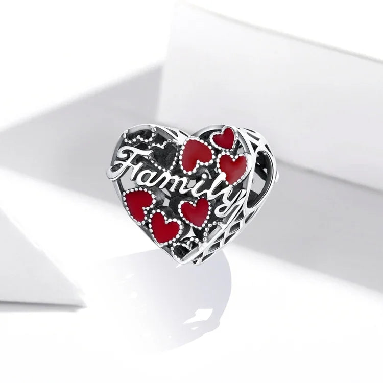 Contas de Amor Familiar Quente em Prata Esterlina S925 para DIY Pulseira Colar Acessórios, Amor Familiar Quente