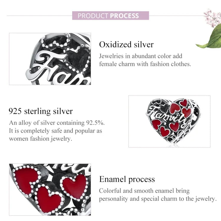Contas de Amor Familiar Quente em Prata Esterlina S925 para DIY Pulseira Colar Acessórios, Amor Familiar Quente