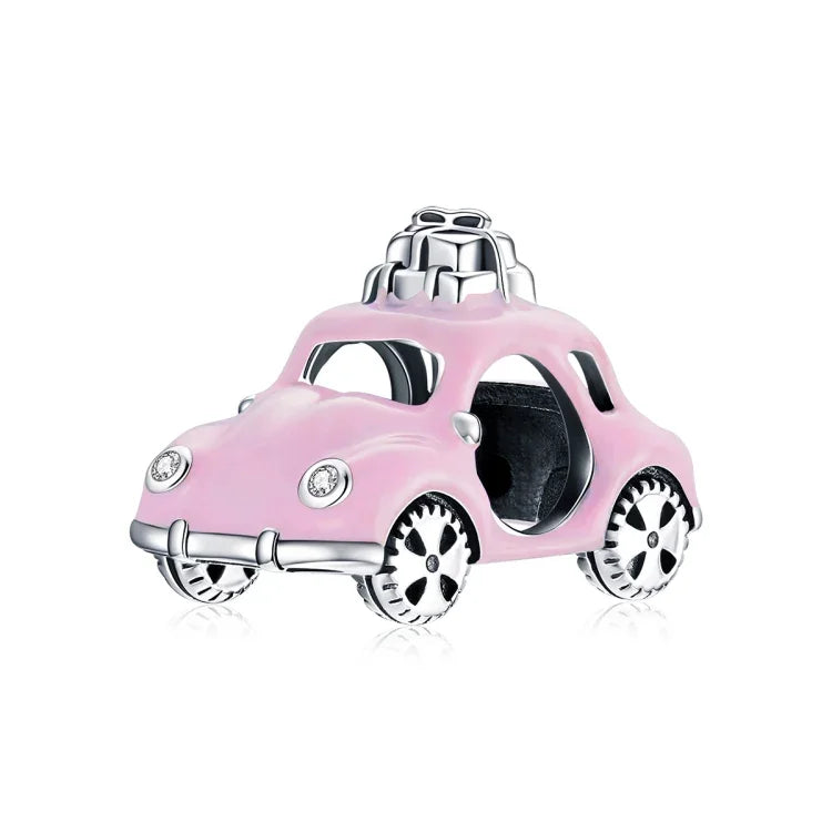 Contas de Carro Rosa em Prata Esterlina S925 para DIY Pulseira Colar Acessórios, Carro Rosa