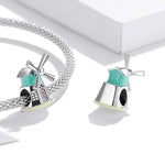 Contas de Moinhos de Vento Holandeses em Prata Esterlina S925 para Pulseira e Colar DIY, Moinhos de Vento Holandeses
