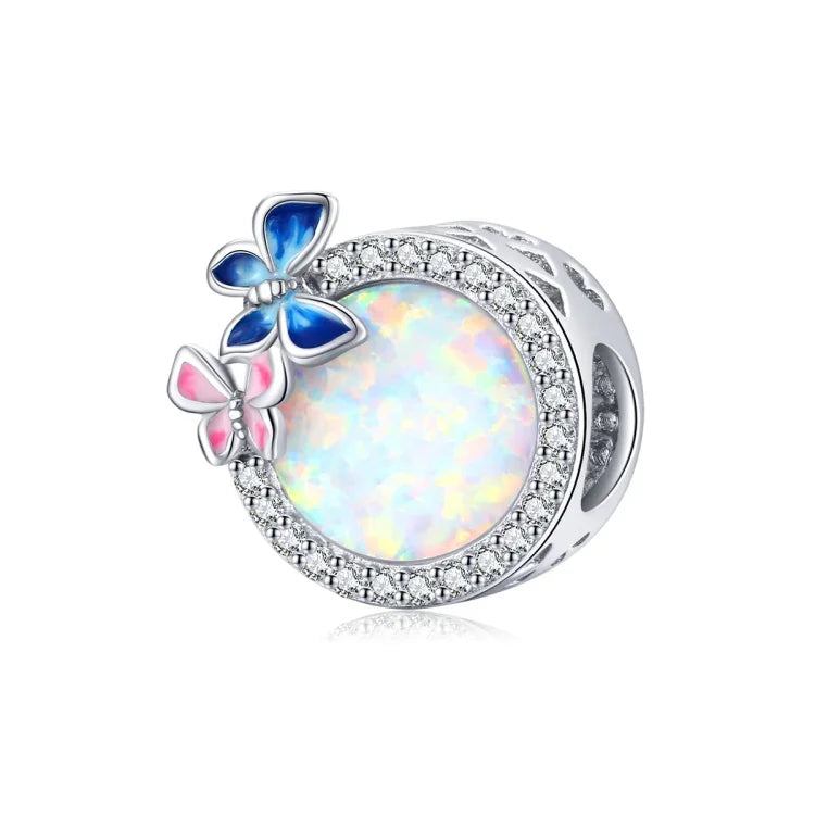 Contas de Primavera Borboleta em Prata Esterlina S925 para Pulseira e Colar DIY, Primavera Borboleta