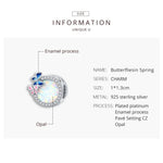 Contas de Primavera Borboleta em Prata Esterlina S925 para Pulseira e Colar DIY, Primavera Borboleta