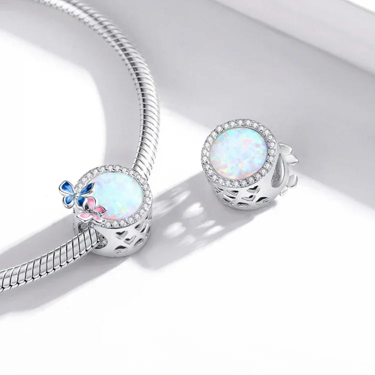 Contas de Primavera Borboleta em Prata Esterlina S925 para Pulseira e Colar DIY, Primavera Borboleta