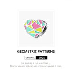 Contas Geométricas de Coração em Prata Esterlina S925 para Pulseira e Colar DIY, Geometria de Coração