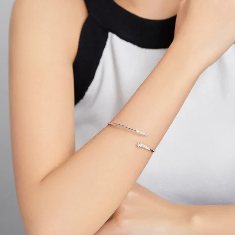 Pulseira Aberta de Cobra em Prata Esterlina S925, Joalharia Feminina, Cobra