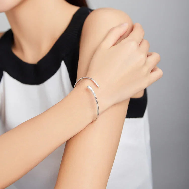 Pulseira Aberta de Cobra em Prata Esterlina S925, Joalharia Feminina, Cobra