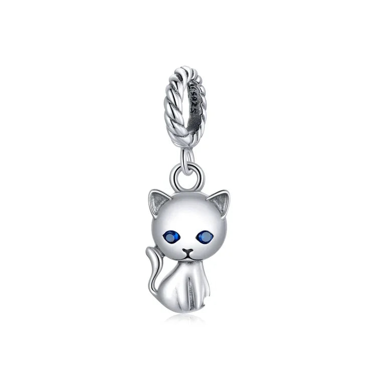 Pendente de Gato Fofo em Prata Esterlina S925 para Pulseira e Colar DIY, Gato