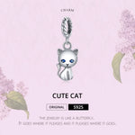 Pendente de Gato Fofo em Prata Esterlina S925 para Pulseira e Colar DIY, Gato