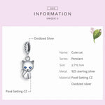 Pendente de Gato Fofo em Prata Esterlina S925 para Pulseira e Colar DIY, Gato